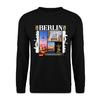 Berlin Deutschland Stadt Skyline Heimat Liebe - Unisex Pullover - Schwarz - Vorne - Alina (178cm) & Michal (187cm)