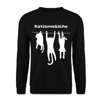 Lustige Katzen an der Wäscheleine - Unisex Pullover - Schwarz - Vorne - Alina (178cm) & Michal (187cm)