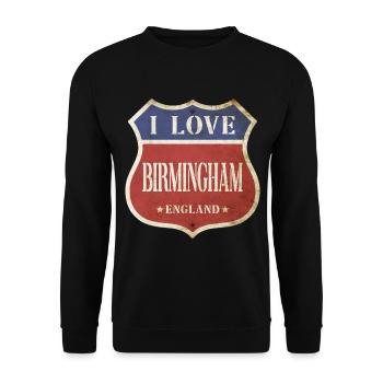 Birmingham Angleterre UK City J’aime Vintage Retro - Sweat-shirt Unisexe - noir - Devant - Alina (178cm) & Michal (187cm)