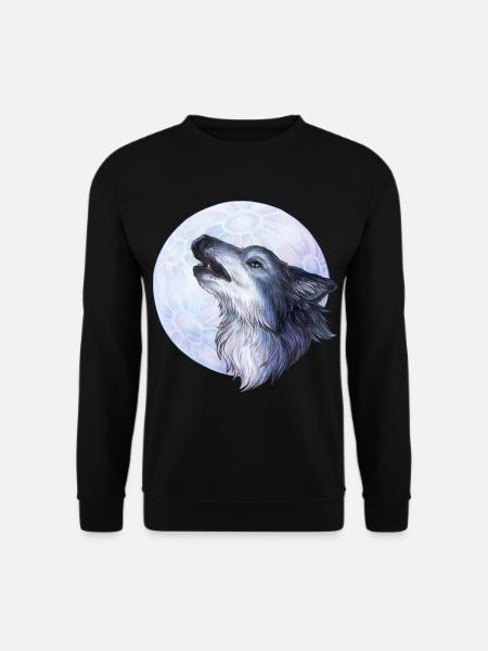 Mystischer Heulender Wolf Geschenk Handgemalt - Unisex Pullover - Schwarz
