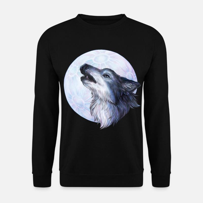 Mystischer Heulender Wolf Geschenk Handgemalt - Unisex Pullover - Schwarz