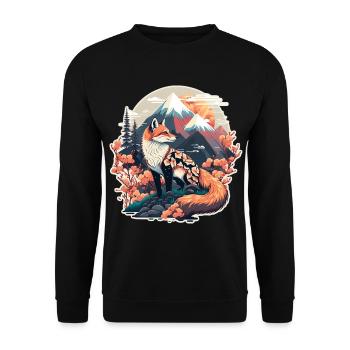 Fuchs Japan Kirschblüte Blume Japanisch Retro - Unisex Pullover - Schwarz - Vorne - Alina (178cm) & Michal (187cm)