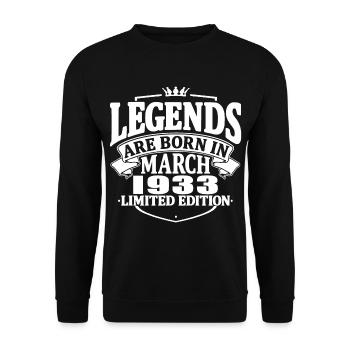 90 Jahre alt - 90. Geburtstag - März 1933 - Unisex Pullover - Schwarz - Vorne - Alina (178cm) & Michal (187cm)