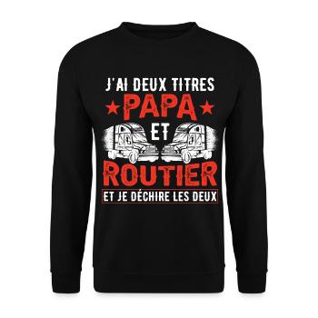 Papa Et Routier Proverbes Camion - Sweat-shirt Unisexe - noir - Devant - Alina (178cm) & Michal (187cm)