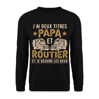 Papa Routier Camion Chauffeur De Routier - Sweat-shirt Unisexe - noir - Devant - Alina (178cm) & Michal (187cm)