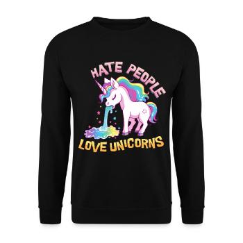 Ich Hasse Menschen Einhorn Kotzt Regenbogen Lustig - Unisex Pullover - Schwarz - Vorne - Alina (178cm) & Michal (187cm)
