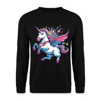 Einhorn Superheld Superkräfte Übernatürlich Comic - Unisex Pullover - Schwarz - Vorne - Alina (178cm) & Michal (187cm)