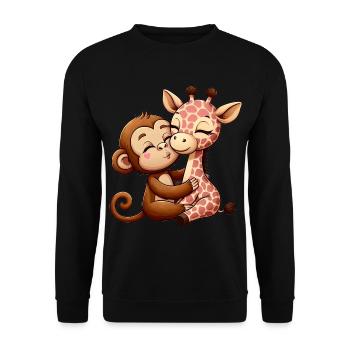Cuddling Monkey And Giraffe In Love - Unisex Sweatshirt - black - Front - Alina (178cm) & Michal (187cm)