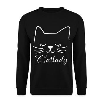 Katze Catlady Silhouette Umriss Lineart Kunst - Unisex Pullover - Schwarz - Vorne - Alina (178cm) & Michal (187cm)