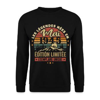 Les légendes Nées en Mai 1945 Cadeau 1945 Vintage - Sweat-shirt Unisexe - noir - Devant - Alina (178cm) & Michal (187cm)