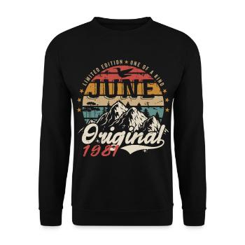Juni 1981 Geburtstag Juni 1981 Geschenk Juni 1981 - Unisex Pullover - Schwarz - Vorne - Alina (178cm) & Michal (187cm)