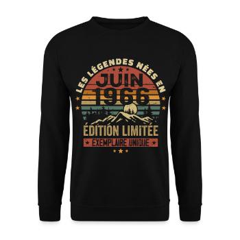 Born In June 1966 Vintage June 1966 Birthday - Unisex Sweatshirt - black - Front - Alina (178cm) & Michal (187cm)