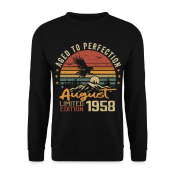 Jahrgang August 1958 Geburtstagsgeschenk August 1958 - Unisex Pullover - Schwarz - Vorne - Alina (178cm) & Michal (187cm)