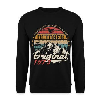 Birthday Gift - Vintage Born October 1973 - Unisex Sweatshirt - black - Front - Alina (178cm) & Michal (187cm)