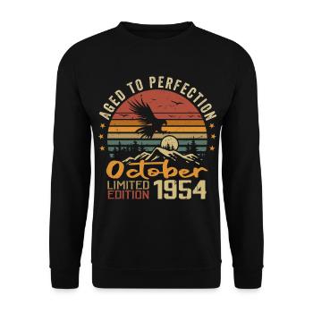Jahrgang Oktober 1954 - Oktober 1954 Retro Geschenk - Unisex Pullover - Schwarz - Vorne - Alina (178cm) & Michal (187cm)