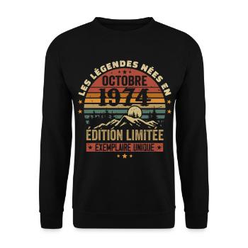 Geboren im Oktober 1974 | Genial seit Oktober 1974 - Unisex Pullover - Schwarz - Vorne - Alina (178cm) & Michal (187cm)