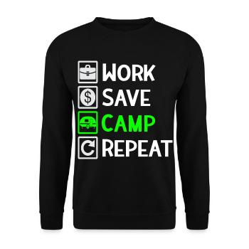 Work, Save, Camp, Repeat - Camping Spruch - Unisex Sweatshirt - black - Front - Alina (178cm) & Michal (187cm)
