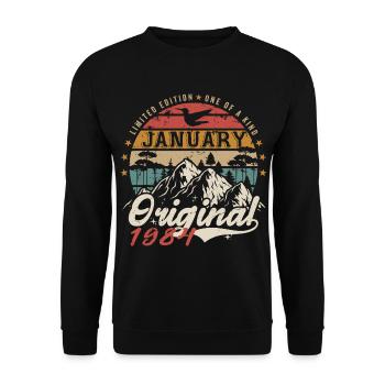 Janvier 1984 Cadeau Anniversaire - Janvier 1984 - Sweat-shirt Unisexe - noir - Devant - Alina (178cm) & Michal (187cm)