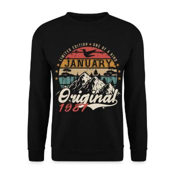 Janvier 1987 Cadeau Anniversaire - Janvier 1987 - Sweat-shirt Unisexe - noir - Devant - Alina (178cm) & Michal (187cm)