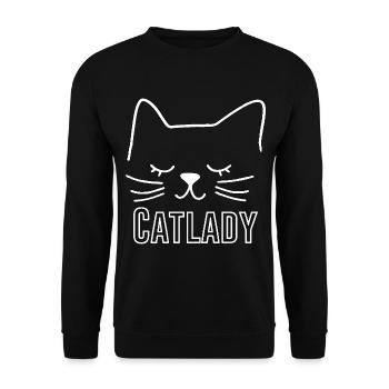 Katze Catlady Silhouette Umriss Lineart Kunst - Unisex Pullover - Schwarz - Vorne - Alina (178cm) & Michal (187cm)