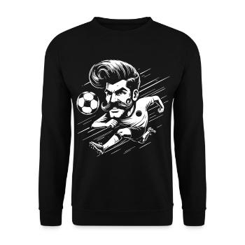 Fußballspieler mit Schnaubart - Schnäuzer Design - Unisex Pullover - Schwarz - Vorne - Alina (178cm) & Michal (187cm)