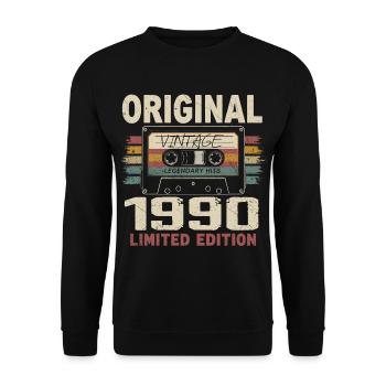 1990 Geburtstagsgeschenk 1990 Jahrgang 1990er Retro - Unisex Pullover - Schwarz - Vorne - Alina (178cm) & Michal (187cm)