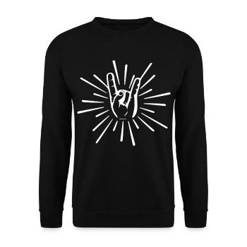 Rock 'N' Roll Musik Rocker Handzeichen - Unisex Pullover - Schwarz - Vorne - Alina (178cm) & Michal (187cm)