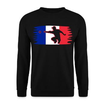 Frankreich Fahne Boule Spieler Pétanque - Unisex Pullover - Schwarz - Vorne - Alina (178cm) & Michal (187cm)