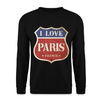 Paris France City I Love Vintage Enseigne Rétro - Sweat-shirt Unisexe - noir - Devant - Alina (178cm) & Michal (187cm)