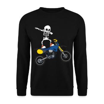Dabbing Skelett Motocross Motorradfahrer Biker - Unisex Pullover - Schwarz - Vorne - Alina (178cm) & Michal (187cm)