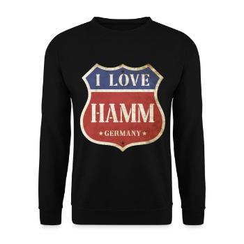 Hamm Deutschland Stadt I Love Vintage Retro - Unisex Pullover - Schwarz - Vorne - Alina (178cm) & Michal (187cm)