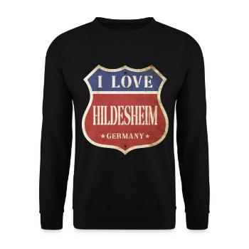 Hildesheim Deutschland Stadt I Love Vintage Retro - Unisex Pullover - Schwarz - Vorne - Alina (178cm) & Michal (187cm)