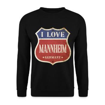 Mannheim Deutschland Stadt I Love Vintage Retro - Unisex Pullover - Schwarz - Vorne - Alina (178cm) & Michal (187cm)