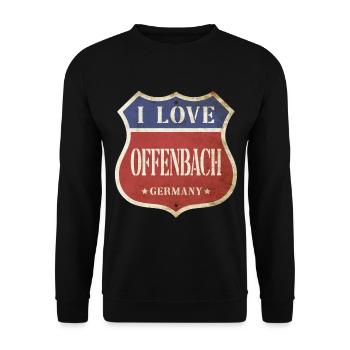 Offenbach Allemagne Ville J’aime Vintage Rétro - Sweat-shirt Unisexe - noir - Devant - Alina (178cm) & Michal (187cm)