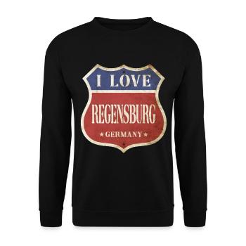 Regensburg Deutschland Stadt I Love Vintage Retro - Unisex Pullover - Schwarz - Vorne - Alina (178cm) & Michal (187cm)