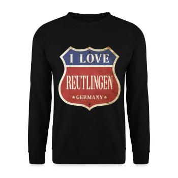 Reutlingen Germany City I Love Vintage Retro - Unisex Sweatshirt - black - Front - Alina (178cm) & Michal (187cm)