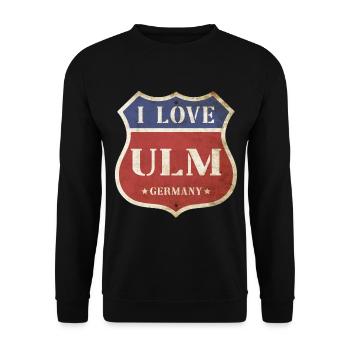 Ulm Deutschland Stadt I Love Vintage Retro Schild - Unisex Pullover - Schwarz - Vorne - Alina (178cm) & Michal (187cm)