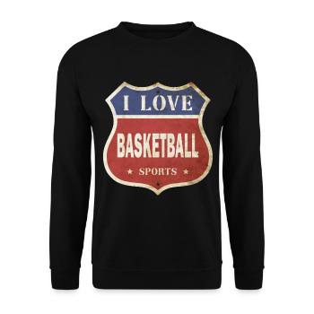 Basketball I Love Vintage Retro Shield Route Sport - Unisex Sweatshirt - black - Front - Alina (178cm) & Michal (187cm)
