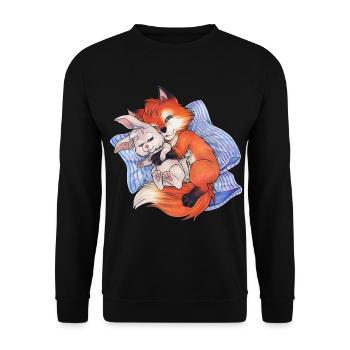 Niedlicher Fuchs mit Hase Schlafen Schlafshirt - Unisex Pullover - Schwarz - Vorne - Alina (178cm) & Michal (187cm)