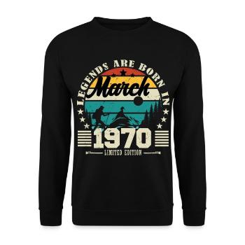 Mars 1970. Cadeau d'anniversaire mars 1970. - Sweat-shirt Unisexe - noir - Devant - Alina (178cm) & Michal (187cm)