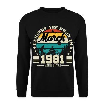 Mars 1981. Cadeau d'anniversaire mars 1981. - Sweat-shirt Unisexe - noir - Devant - Alina (178cm) & Michal (187cm)