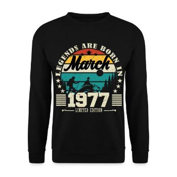 Mars 1977. Cadeau d'anniversaire mars 1977. - Sweat-shirt Unisexe - noir - Devant - Alina (178cm) & Michal (187cm)