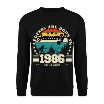 Janvier 1986. Cadeau d'anniversaire janvier 1986. - Sweat-shirt Unisexe - noir - Devant - Alina (178cm) & Michal (187cm)