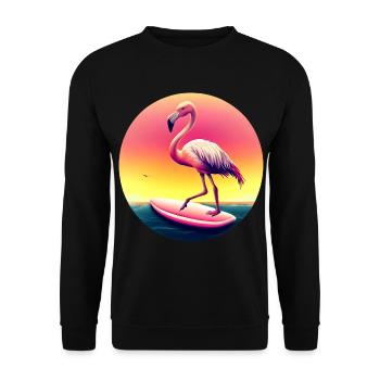Surfing flamingo in sunset - Unisex Sweatshirt - black - Front - Alina (178cm) & Michal (187cm)