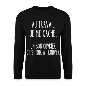 au travail je me cache - Sweat-shirt Unisexe - noir - Devant - Alina (178cm) & Michal (187cm)