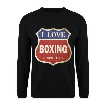 I Love Boxing Boxen Boxkampf Vintage Schild Route - Unisex Pullover - Schwarz - Vorne - Alina (178cm) & Michal (187cm)