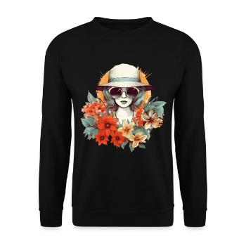 Sommer Frau Sonnenbrille Hut Blumen Sonne Vintage - Unisex Pullover - Schwarz - Vorne - Alina (178cm) & Michal (187cm)
