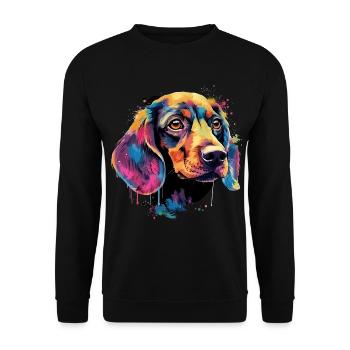 Dackel Hund Teckel Watercolor Art Hundekopf - Unisex Pullover - Schwarz - Vorne - Alina (178cm) & Michal (187cm)