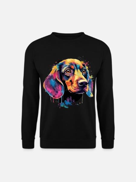 Dackel Hund Teckel Watercolor Art Hundekopf - Unisex Pullover - Schwarz