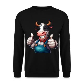 Fröhliche Bauernhofkuh - Unisex Pullover - Schwarz - Vorne - Alina (178cm) & Michal (187cm)